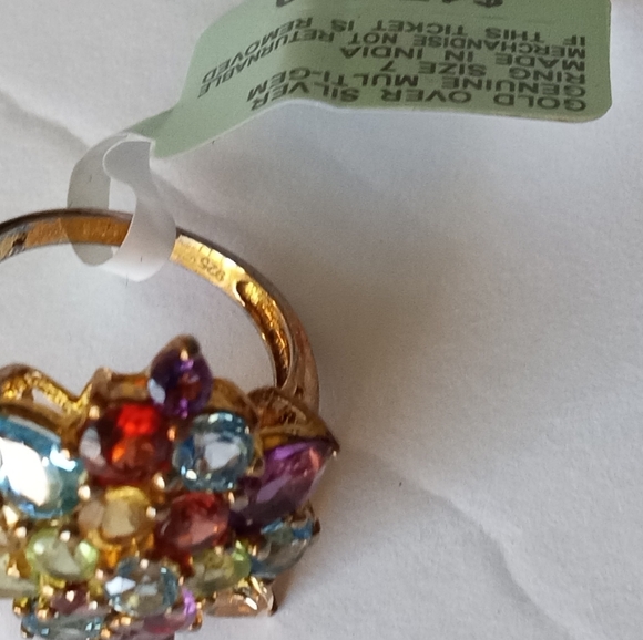 14 Kt Gold Over 925 Silver Multiple Gemstone Ring- Size: 7 - Picture 8 of 14